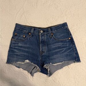Levi's Dark Blue Denim Cutoff Shorts with Raw Hem